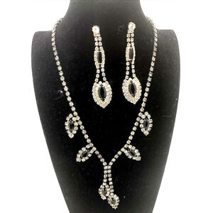 Necklace & Earrings Set Rhinestone Black Stones Fashion Costume Jewelry